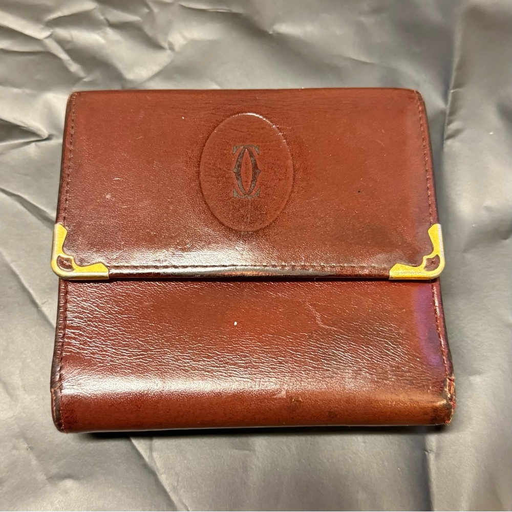 Vintage Cartier Leather Coin Clasp Trifold Wallet